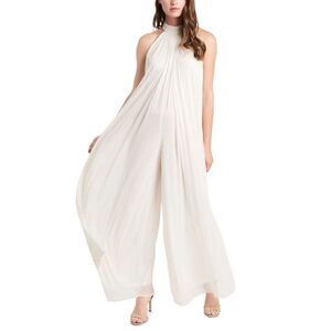 Msk High-Neck Sparkle-Mesh Wide-Leg Jumpsuit - Ivory/Gold